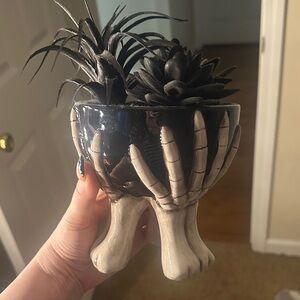 Skeleton Hand Planter with Faux Plants